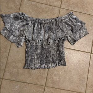 Hello Miss Off-Shoulder Ruffle Blouse - Gray